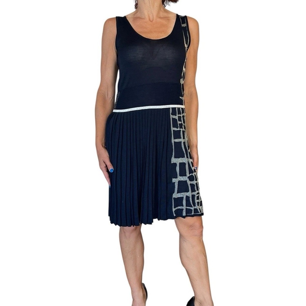 3.1 Philip Lim Silk Tank Dress 2010 Runway Pleated Navy Knit Sleeveless M